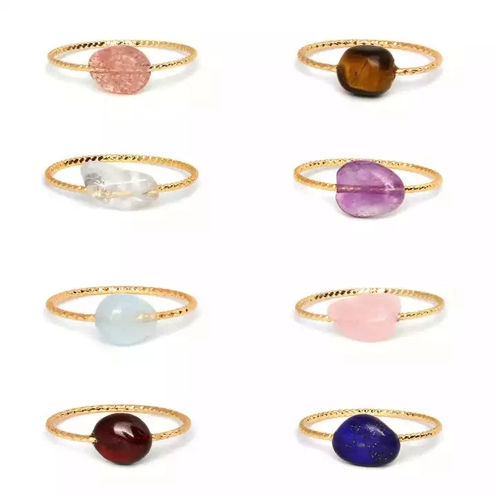 SC Women Simple Jewelry Gold Plated Stainless Steel Finger Rings Natural Stone Irregular Crystal Thin Ring for Women
