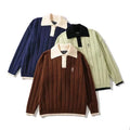 Women's Korean Style Contrast Embroidered Pullover Autumn Winter Top Loose Lazy Outer Wear Knitted Polo Collar Sweater