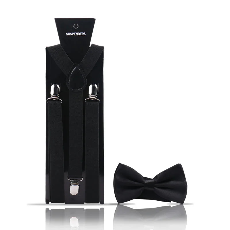 Wholesale Solid Y Back Suspender for Men Black Adjustable Groomsmen Suspender With Bow Tie for Men