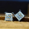 Huitan Fashion Design Wholesale 925 Silver Plated 4-Prong Square Princess Cut Diamond Earrings Zircon Stud Earrings for Women