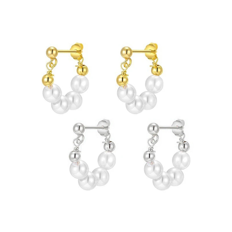 S925 Sterling Silver Earrings Hoops Stud Women Luxury 18k Gold Plated Freshwater Pearl Hoop Earrings