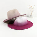 Trending Color Gradient Panama Fedora Hat Wide Stiff Brim Wool Women Men Winter Fall Plain Ribbon Parties