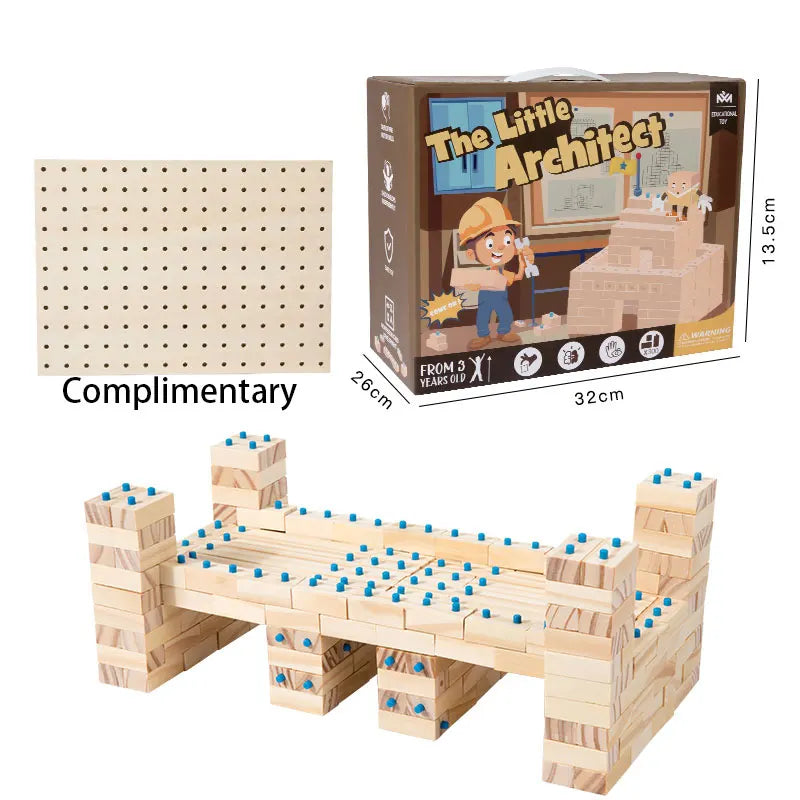 Popular Wooden Creative Construction Building Bricks Block Puzzle Kids DIY Assembly Set Early Education Toys for Kids Boys Girls