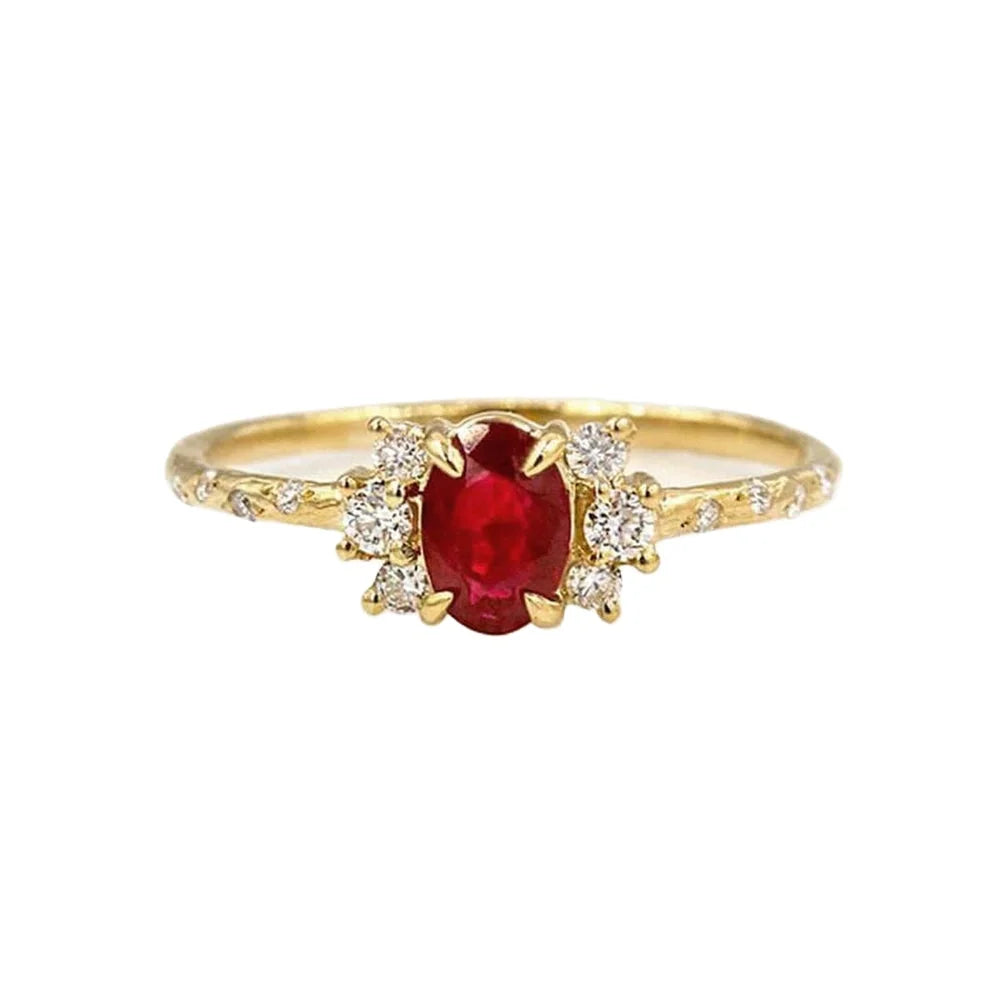 Oval-Cut Ruby 925 Sterling Silver Ring 18K Gold Plated Women Jewelry Elegant Everyday Bridal Gift