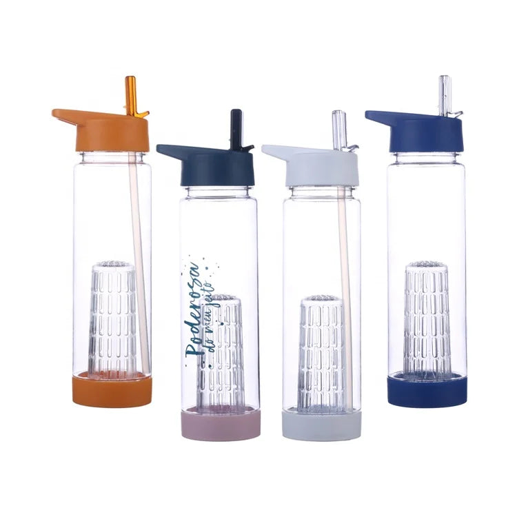 NEW Eco-Friendly Plastic Fruit Infuser Drinking love Island Water Bottle with Lid and Straw Direct Drinking BPA Free for Sports