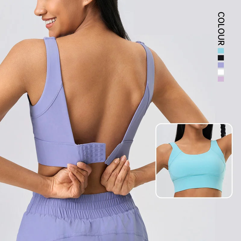 SHINBENE Women's Lightweight Breathable Sports Bras with Adjustable Mid Support Back Closure Fitness Running Yoga Top Padded