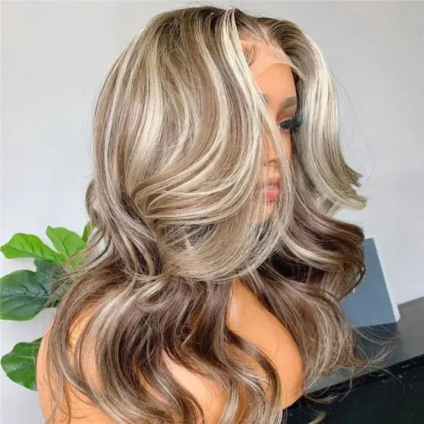 Customized 100% European Human Raw Hair Wigs 5*5 Transparent Lace Closure Wigs Ombre Blond Body Wave Glueless Lace Front Wigs MegaBDM