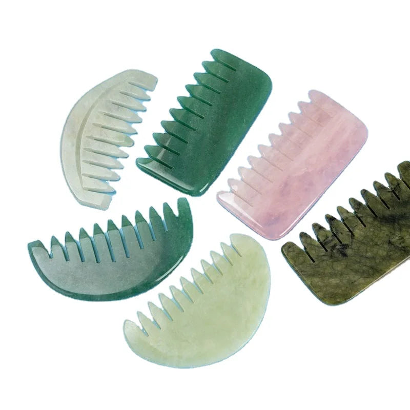 New Jade Rose Quartz Crystal Gua Sha Comb Scalp Massager for Hair Face and Body