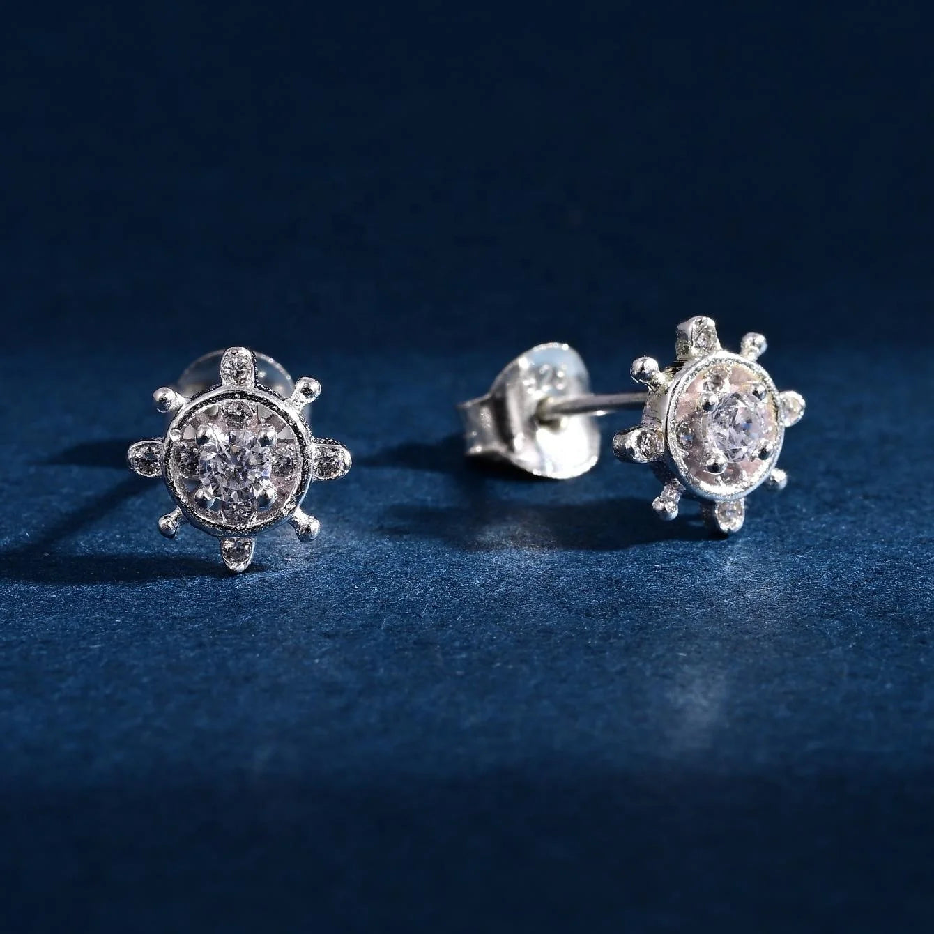 Wholesale Earrings Jewelry Rhodium Plated Cubic Zirconia Rudder Stud Earring 925 Sterling Silver Fine Jewelry Earrings