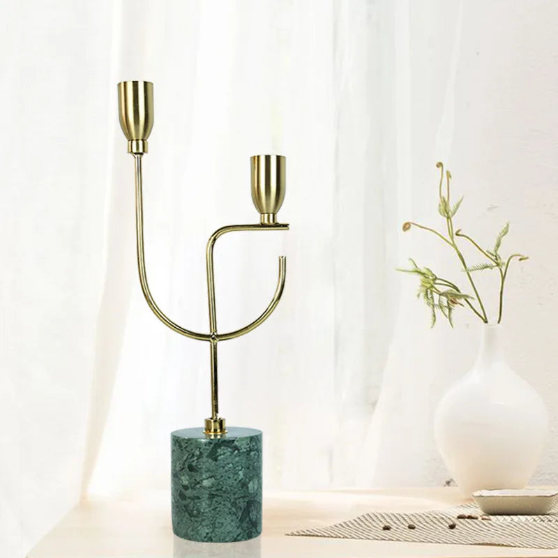 Customize Wedding Decoration European Style Stone Candle Stick Holders Tall Centerpiece Metal Marble Gold Candlestick Holder