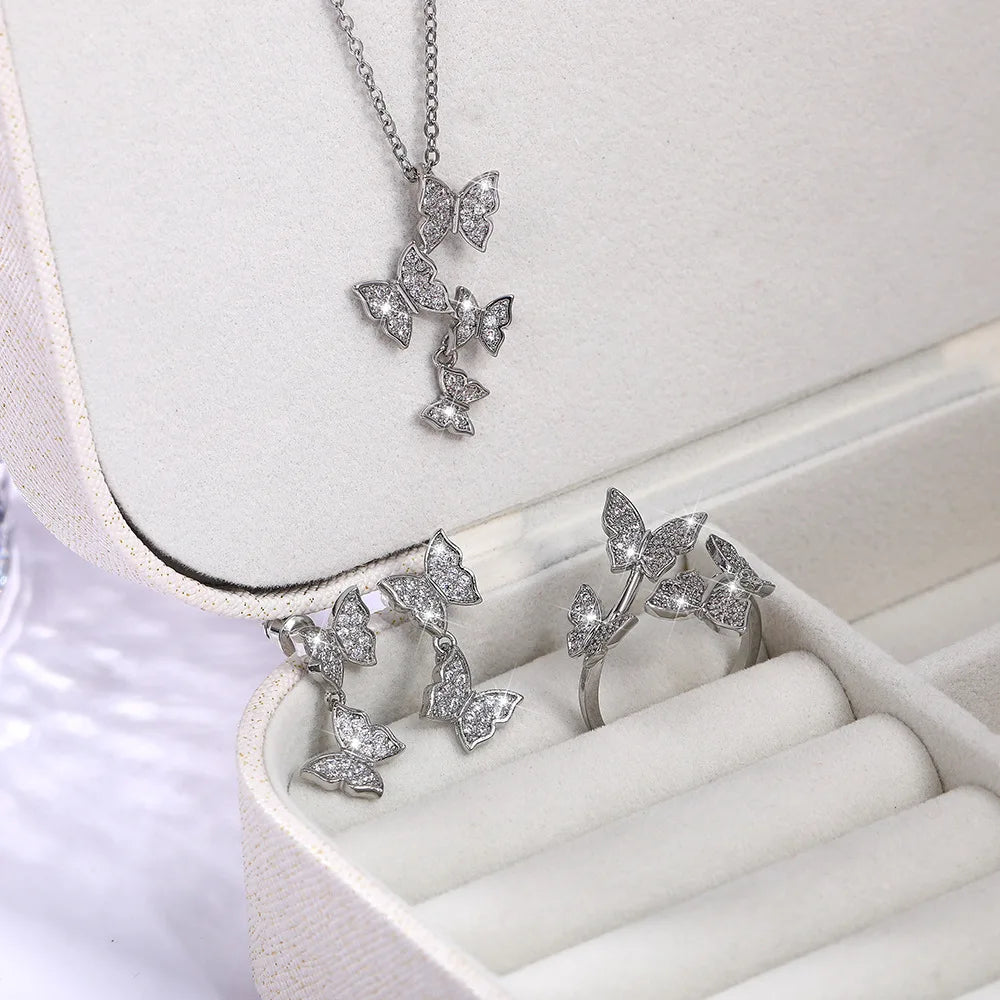 Fashionable Design butterfly Necklaces Pendants Earrings Rings Jewelry Sets Birthday and Wedding Popular Accessories