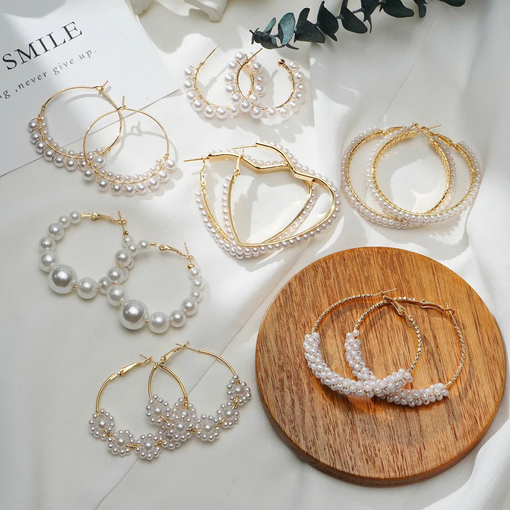Baroque Style Imitation Pearl Earrings Heart Hoop Earrings for Women Jewelry