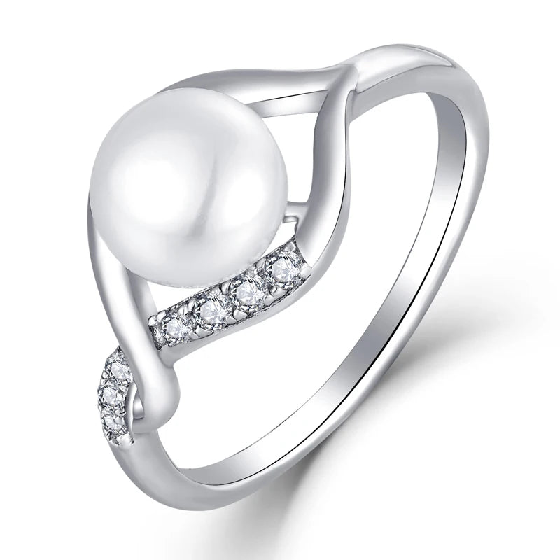Customized Wholesale Rhodium Plated Durable Ring Women's Jewellery Gifts OEM 100% 925 Sterling Silver Pearl Rings Jewelry Women
