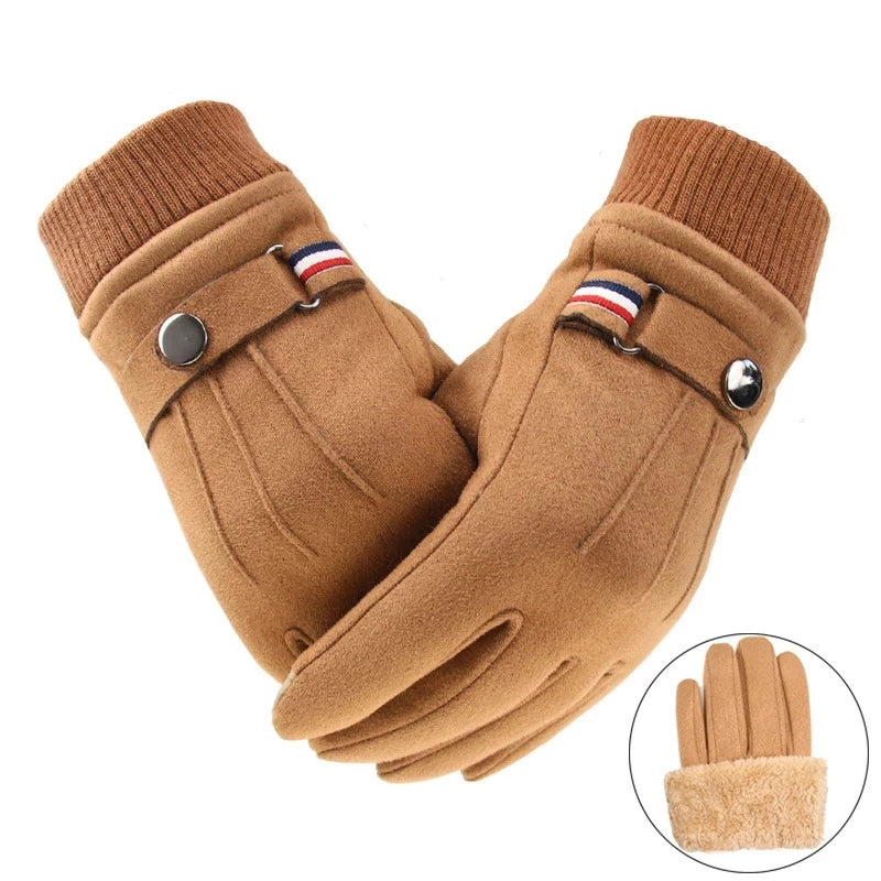 Men's Winter Gloves Suede Warm Split Finger Gloves Outdoor Sport Driving Mittens Winter Motorcycle Touch Screen Gloves