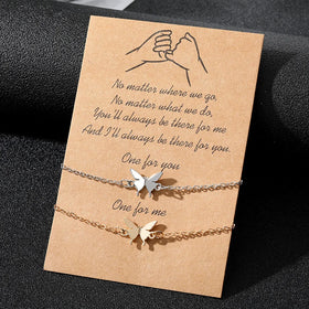 Gold and Silver Color Alloy Chain Adjustable Butterfly Bracelet Set for Women Girl Best Friends 2 Pcs/Set Paper Card Bracelets