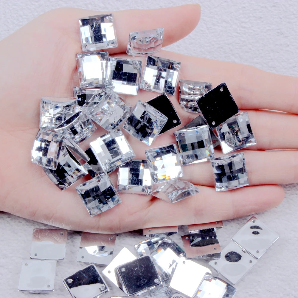 Hot Sale Clear Crystal Rhinestones Square Acrylic Gems for DIY Garments Shoes Bags Decorations Flatback Sew-On Beads