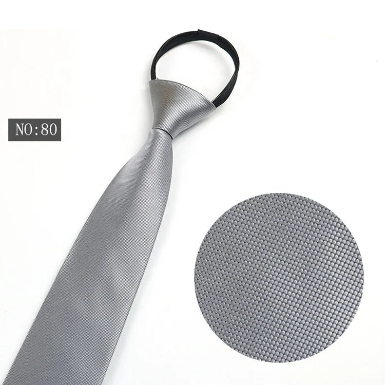 Good Quality Low MOQ Stock Grey Polyester Zipper Tie Lazy Polyester Gray Zipper Necktie