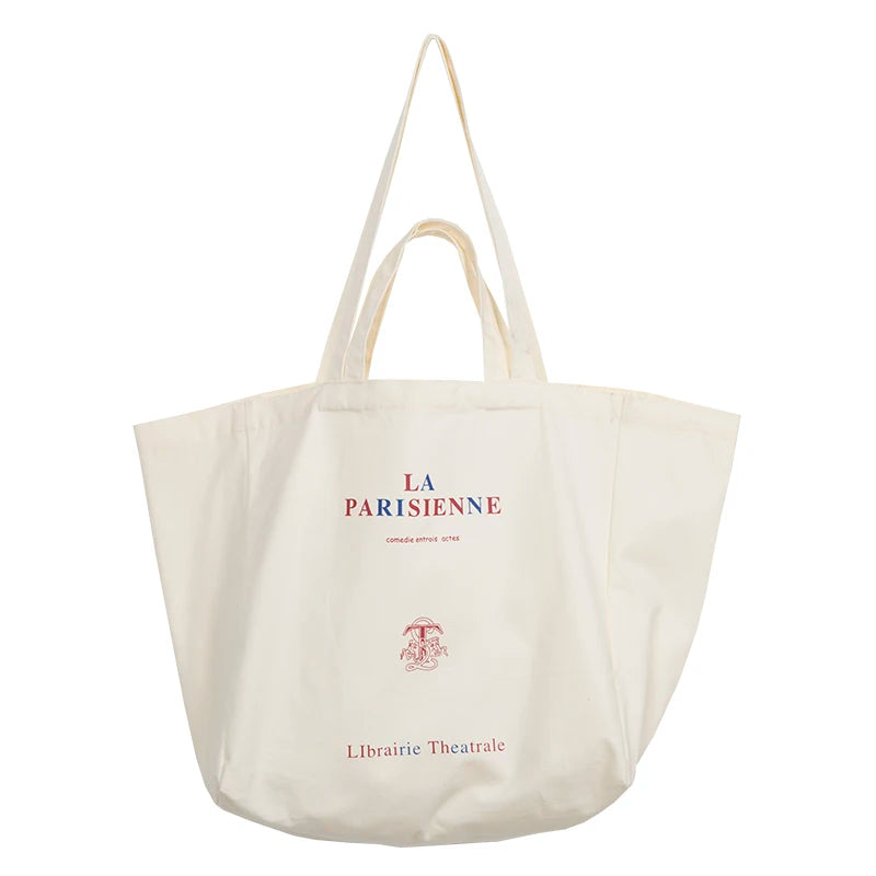 Customized Eco-friendly Natural Cotton Canvas Shopping Tote Bag Big Capacity Double Handles Screen Printed Logo for Promotional