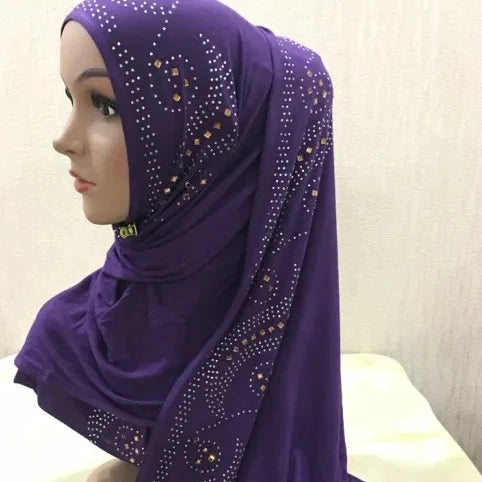 2023 Hot Selling Jersey Scarf Muslim Hijab Long Solid Islamic Plain Scarves Rhinestone Hijabs for Lady