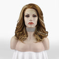 Celebrity 16inch Short bob Cut Brown Highlights Hair  Matte Heat Resistant Fiber Lace Front Latest Synthetic Wigs Vendor