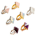 Multiple Natural Healing Crystal Square Pyramid Stone Adjustable Finger Ring Jewelry MegaBDM