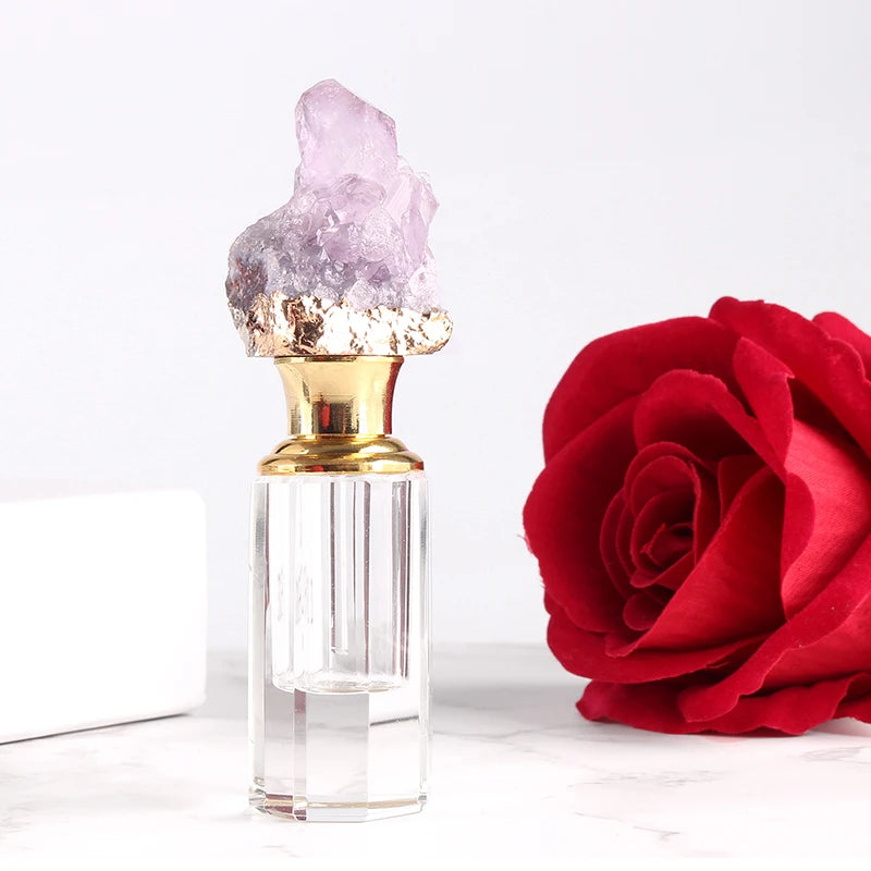 Wholesale Wedding Gift Natural Amethyst Agate Stone Crystal Perfume Oud Oil Empty Bottle