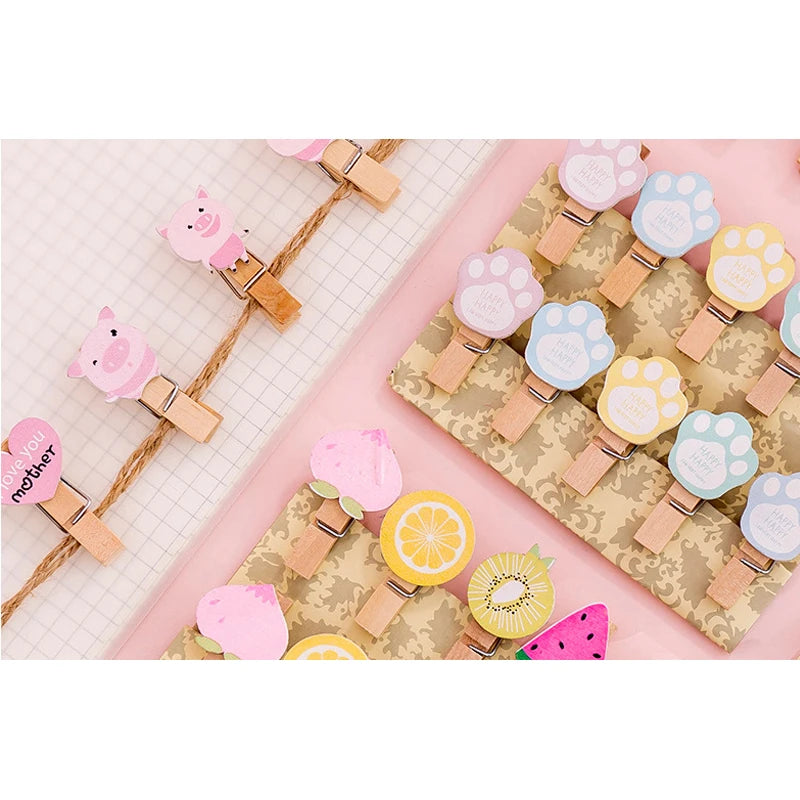 10 Pcs/pack Cute Fruit Animal Ice Cream Wooden Tags Wedding Party Message Folder Card Photo Holder School Office Supplies