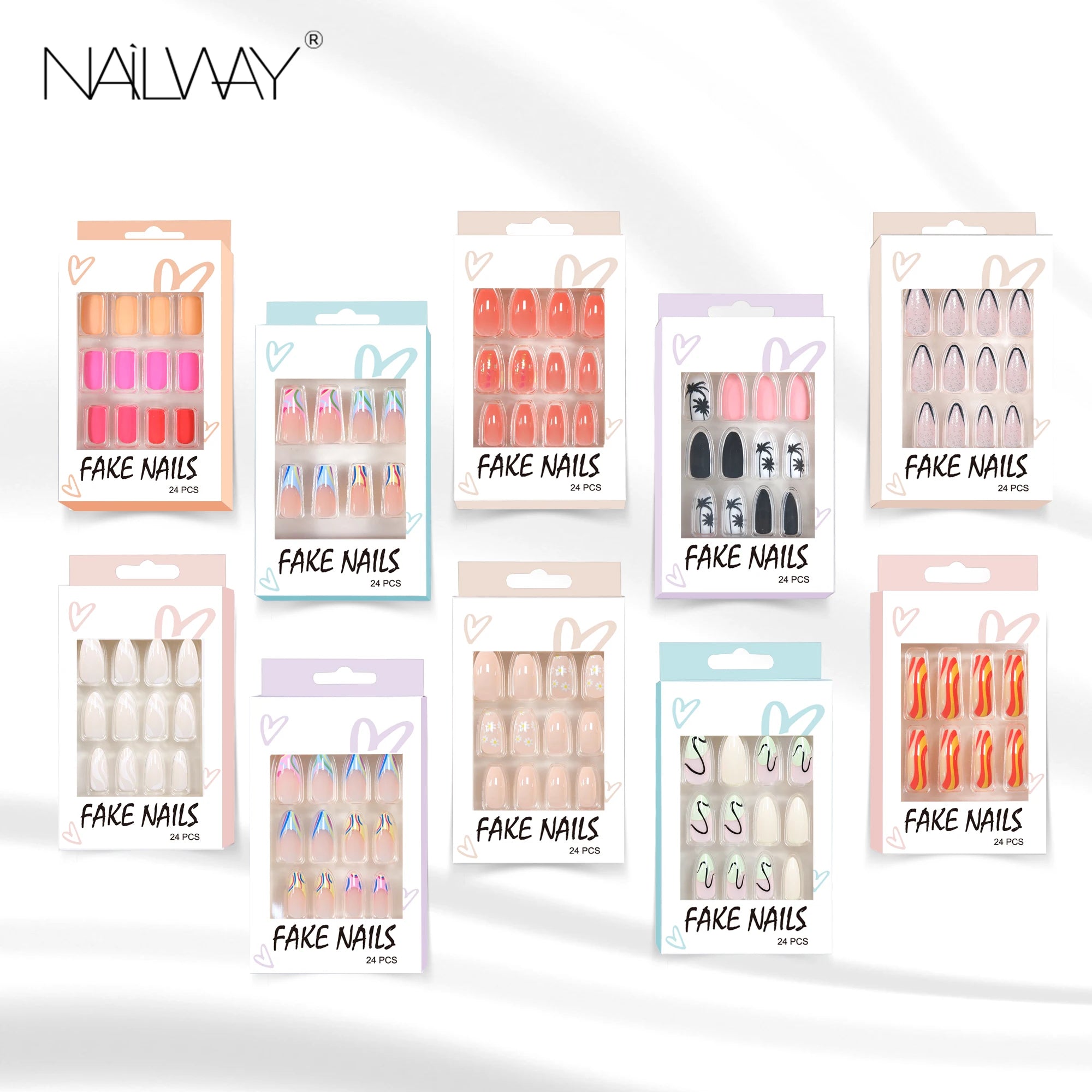 Ready to Ship ABS Wholesale Full Cover Almond French Fake Nails 24Pcs Press on Nails
