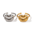 Chunky Jewelry 18K Gold Plated Lip Design Finger Rings Gift Stainless Steel Texture Lip Open Ring for Girls