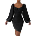 Autumn and Winter Long Sleeve Mini Dress Black Casual Dresses