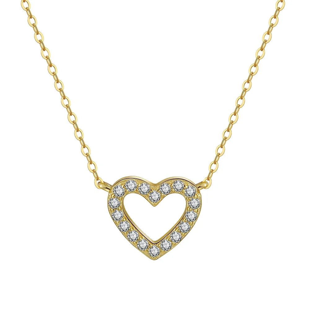 RINNTIN APN09 Valentine Gift 925 Sterling Silver Necklace 14K Gold Plated Girls Present Pendant Charm Heart Necklace for Women