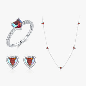 925 Sterling Silver Rainbow Color Cubic Zirconia Hearts Classic Rings Earrings Chokers Necklace for Women Jewelry Sets