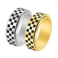 New 8mm Steel Ring Silver Black Gold Black White Checkerboard Rotatable Stainless Steel Ring Finger Rings