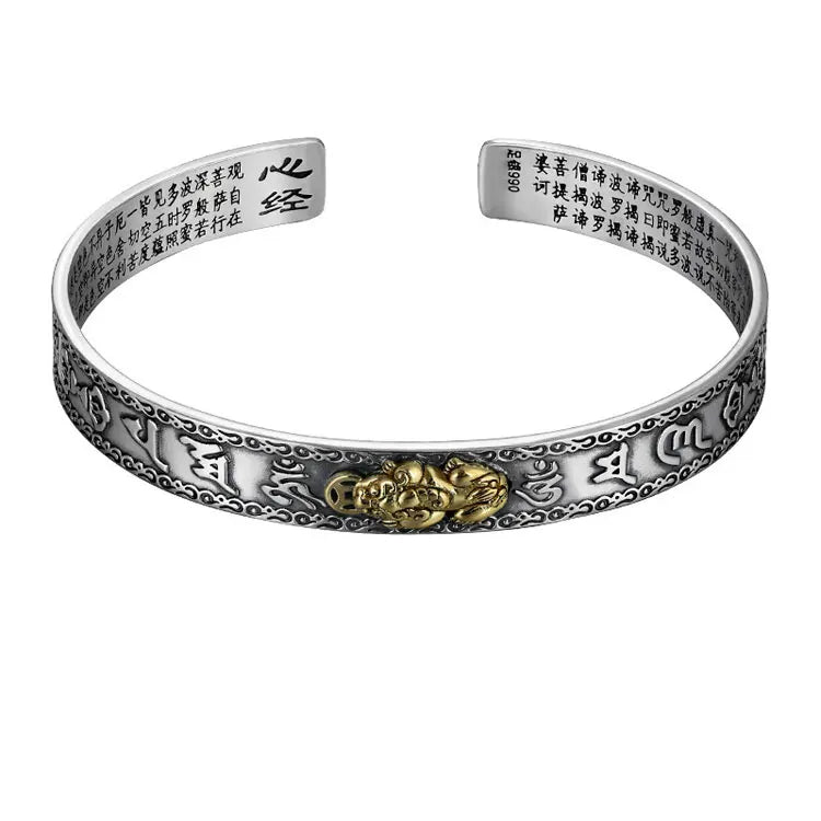 SC Hot Selling Engraving Lucky Fortune PiXiu Bangles Bracelets Antique Silver Plated 9mm Chunky Mantra Bangles Gift for Men