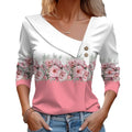 RNSHANGER T Shirt for Women Fashion Long Sleeve Skew Collar Floral Print Ladies T-shirts Spring Youthful Woman Tee Shirts