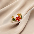 Beimai OEM Small Flower Open Ring Titanium Steel Sweet Colorful Oil Dripping Classic Gold Plated Stainless Steel Wholesale