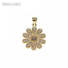 18k Gold Plated Clear Cubic Zirconia CZ Micro Pave Daisy Flower Croc Charms DIY Pendant for Necklace Jewelry Making