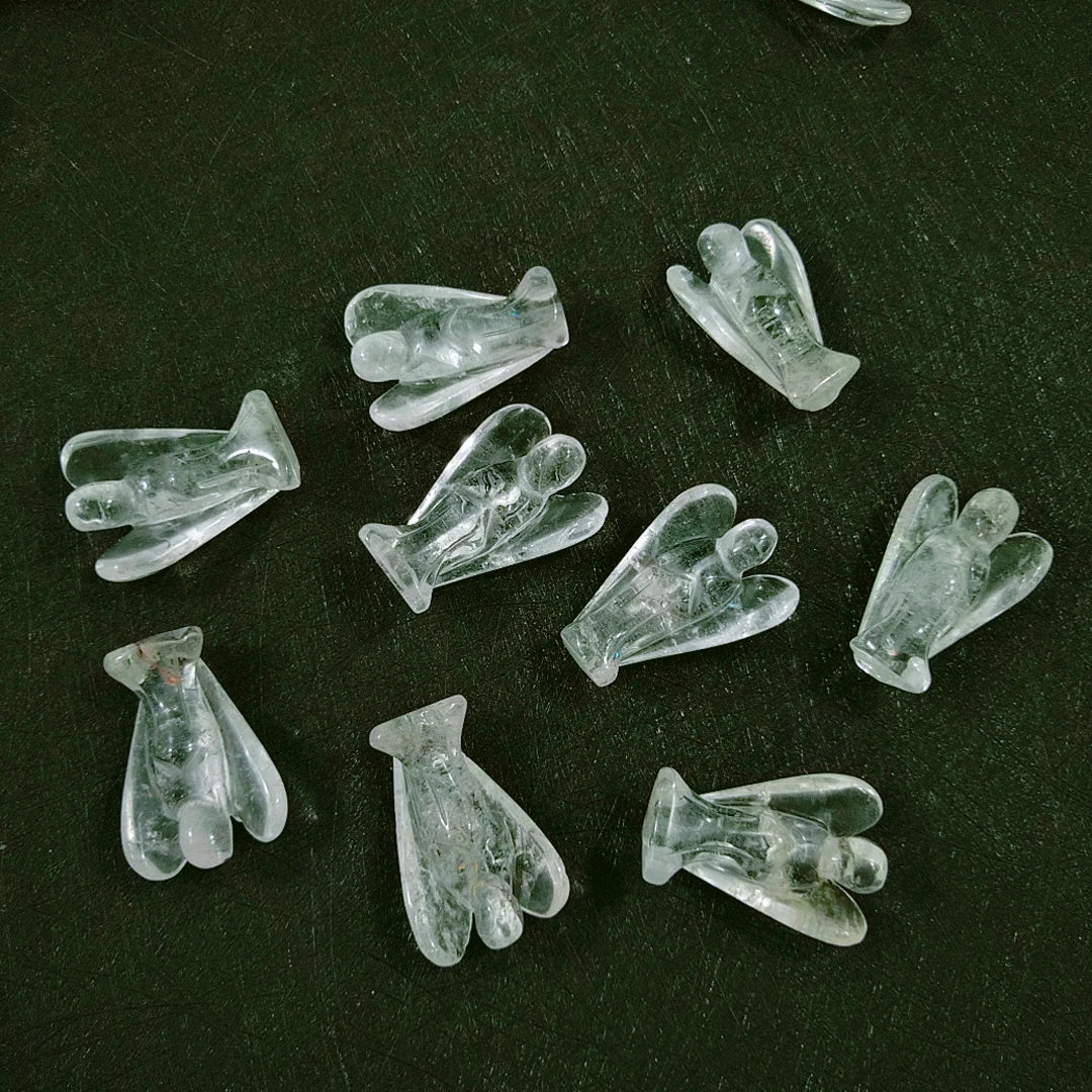 Huiying Wholesale Hand Carved Gemstone Angel Crystal Animal Figurine 1.5 Inch Clear Quartz Carving Crafts