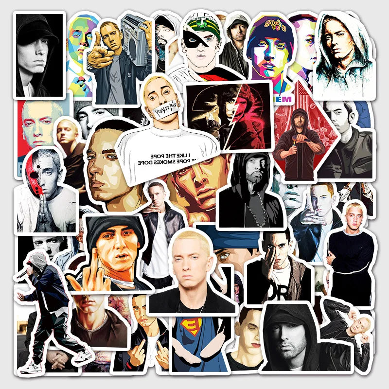 50Pcs Famous Rapper Eminem Die Cut Graffiti Stickers for Laptop Skateboard Bottle Waterproof Hip Hop Stickers