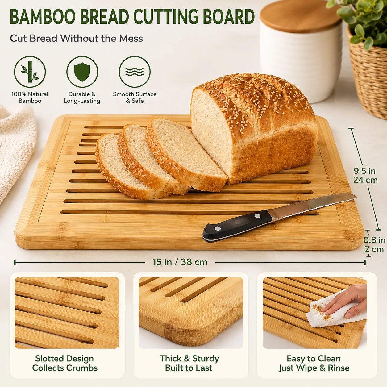 OWNSWING Customized Wooden Bamboo Serving Tray Nature Style Kitchen Chopping Board for Cheese Food Pizza with Crumb Tray