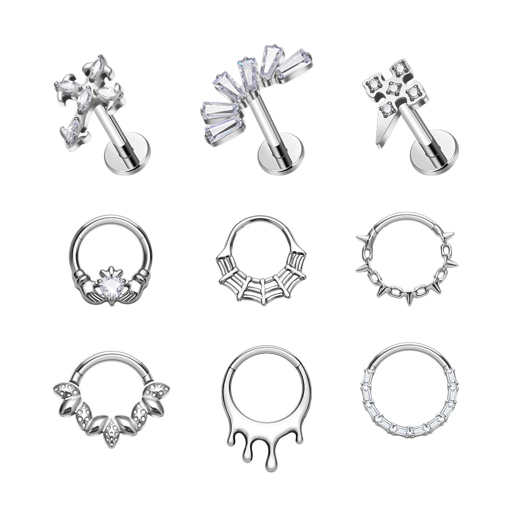 Fashion Earring Segment Hinged Nose Rings ASTM F136 Titanium Zircon Ear Cartilage Tragus Helix Lobe Women Body Piercing Jewelry
