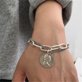 Fashion Punk Portrait Thick Chain Pendant Bracelet Metal Toggle Bracelet Double Layer Chain Pendant Bracelet for Women