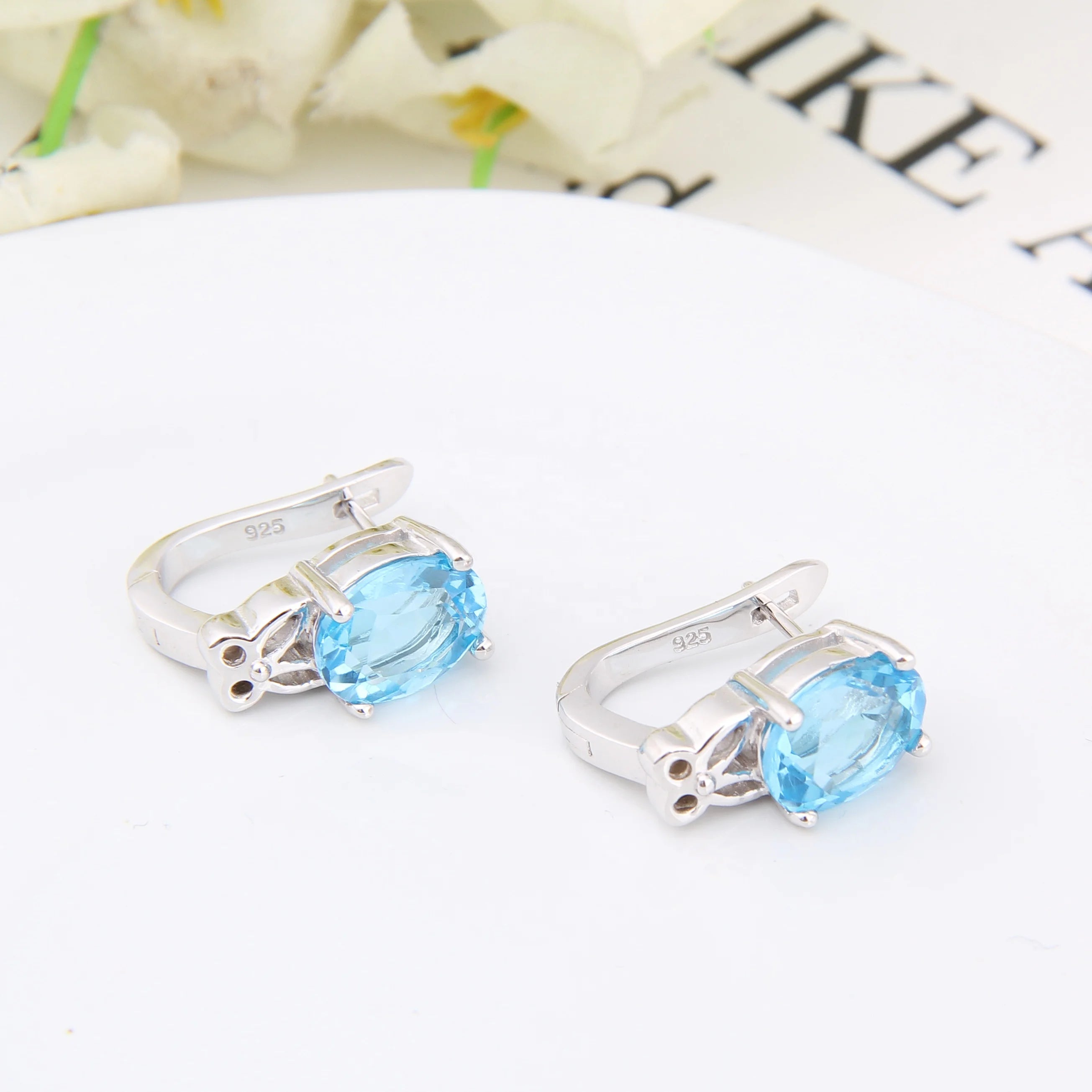 Abiding Fashion Earring Jewelry Natural Gemstone Swiss Blue Topaz Custom 925 Sterling Silver Engagement Earrings