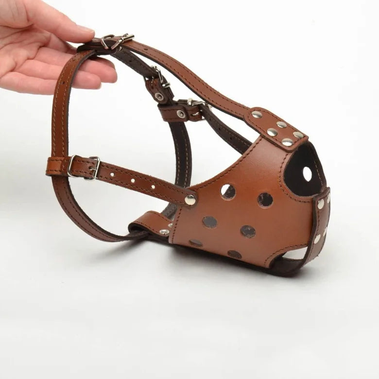 Genuine Leather Dog Muzzle Adjustable Mouth Cover Anti-biting Anti Bark Dog Muzzle
