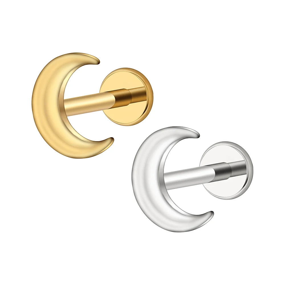 Right Grand ASTM F136 Titanium Crescent Moon Cartilage Earring Dainty Helix Tragus Labret Screwback Stud Piercing Body Jewelry