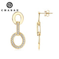 New 925 Sterling Silver Micro Pave Round Moissanite Drop Earrings Link Chain Piercing for Women