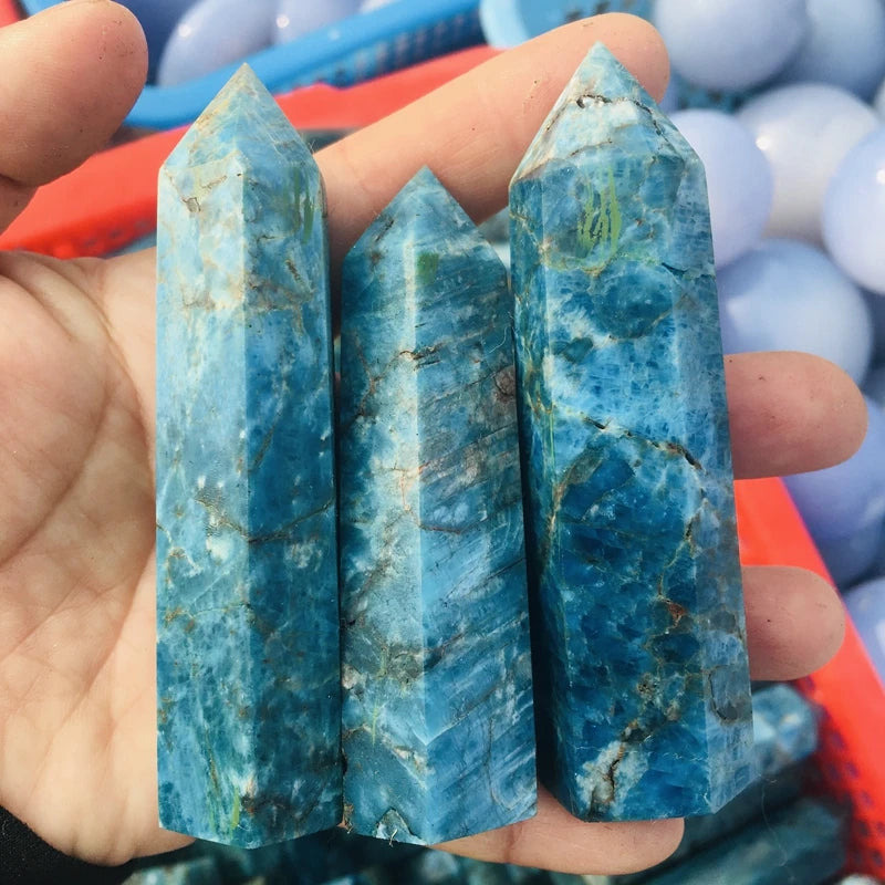 Blue Apatite Wand Natural Hand Carved Blue Apatite Quartz Crystal Wand Point for Decoration
