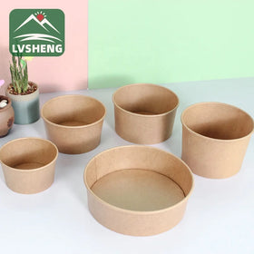 Food Grade Eco Friendly Brown Kraft Paper Salad Bowls for Takeaway
