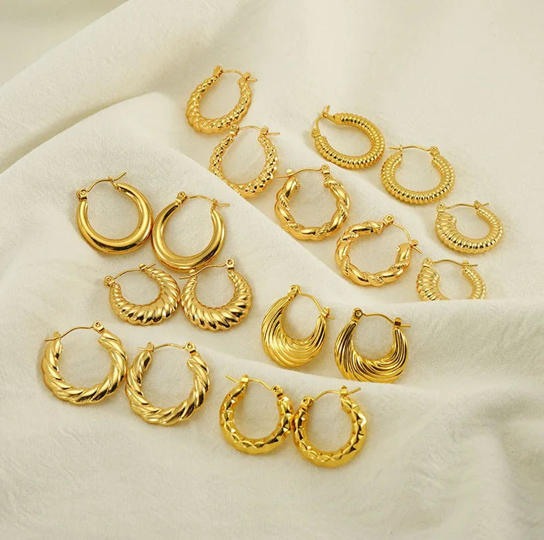 More Designs 18K Gold Plated Geometric Irregular Earrings Women Stainless Steel Hollow Chunky Hoop Earrings