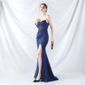 31888# Heavy Industry Court Fishbone Vest Waist High-end Small Vertical Tail Satin Cloth Evening Dress